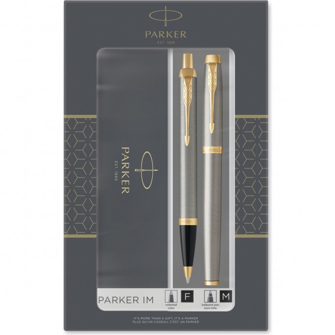 Подарочный набор PARKER: IM CORE BRUSHED METAL GT - ручки роллерная и шариковая 2093217